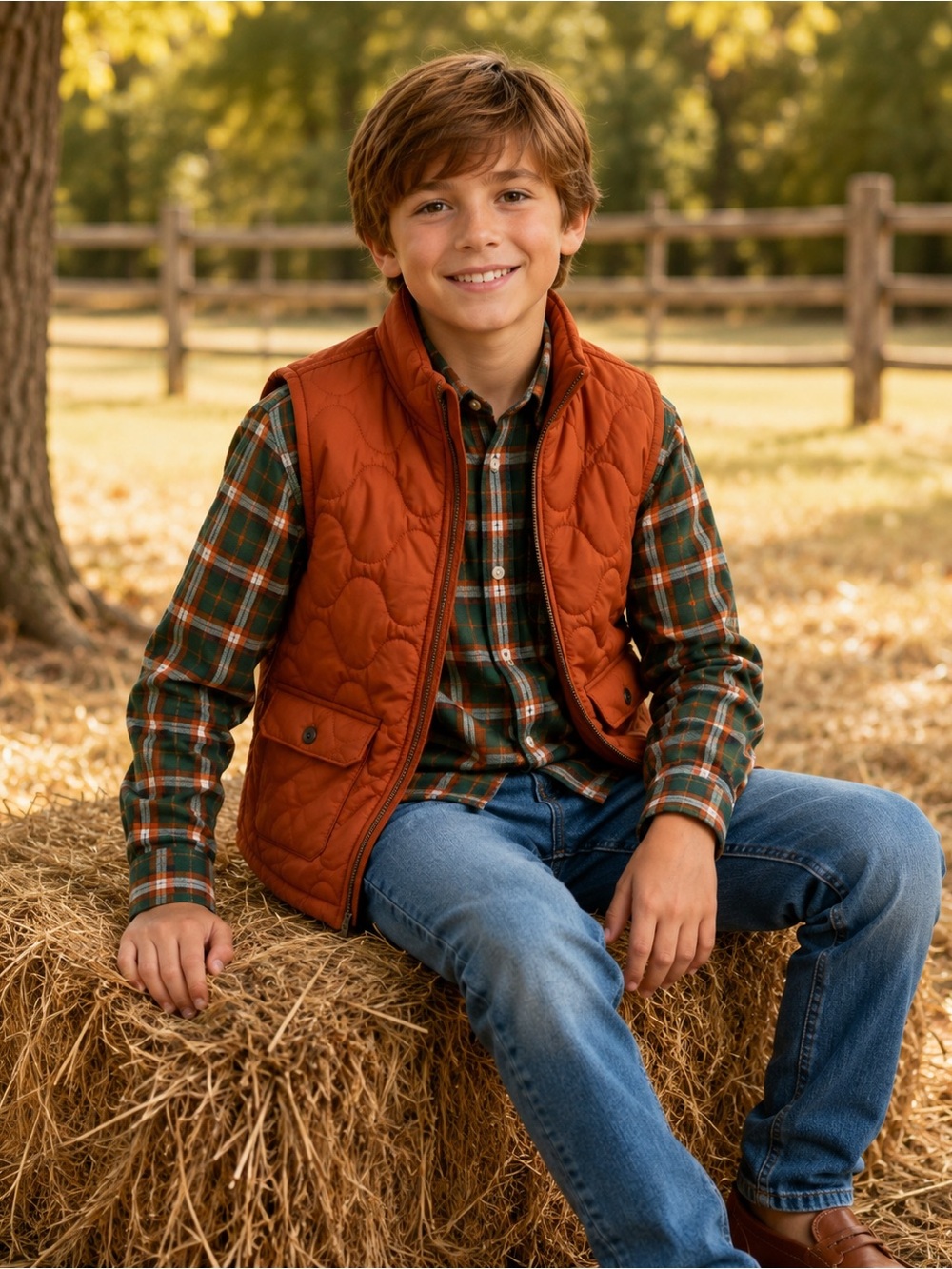 Janie and Jack Boys 10-12 Rust Orange Quilted Puffer Vest Fall